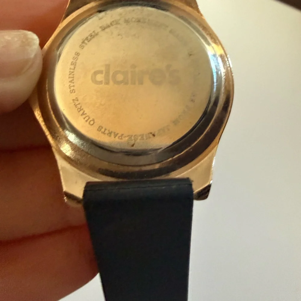 Claire's Black and Rose Gold Watch,Crystal Bezel,Black Face,Jelly Band,OS